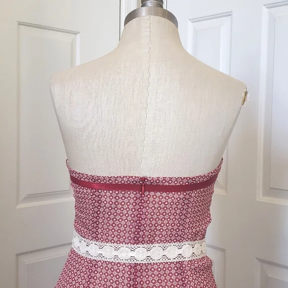 VICTORIAS SECRET MODA INTERNATIONAL Strapless Dress Burgundy Ivory SIZE 4 - Picture 7 of 15